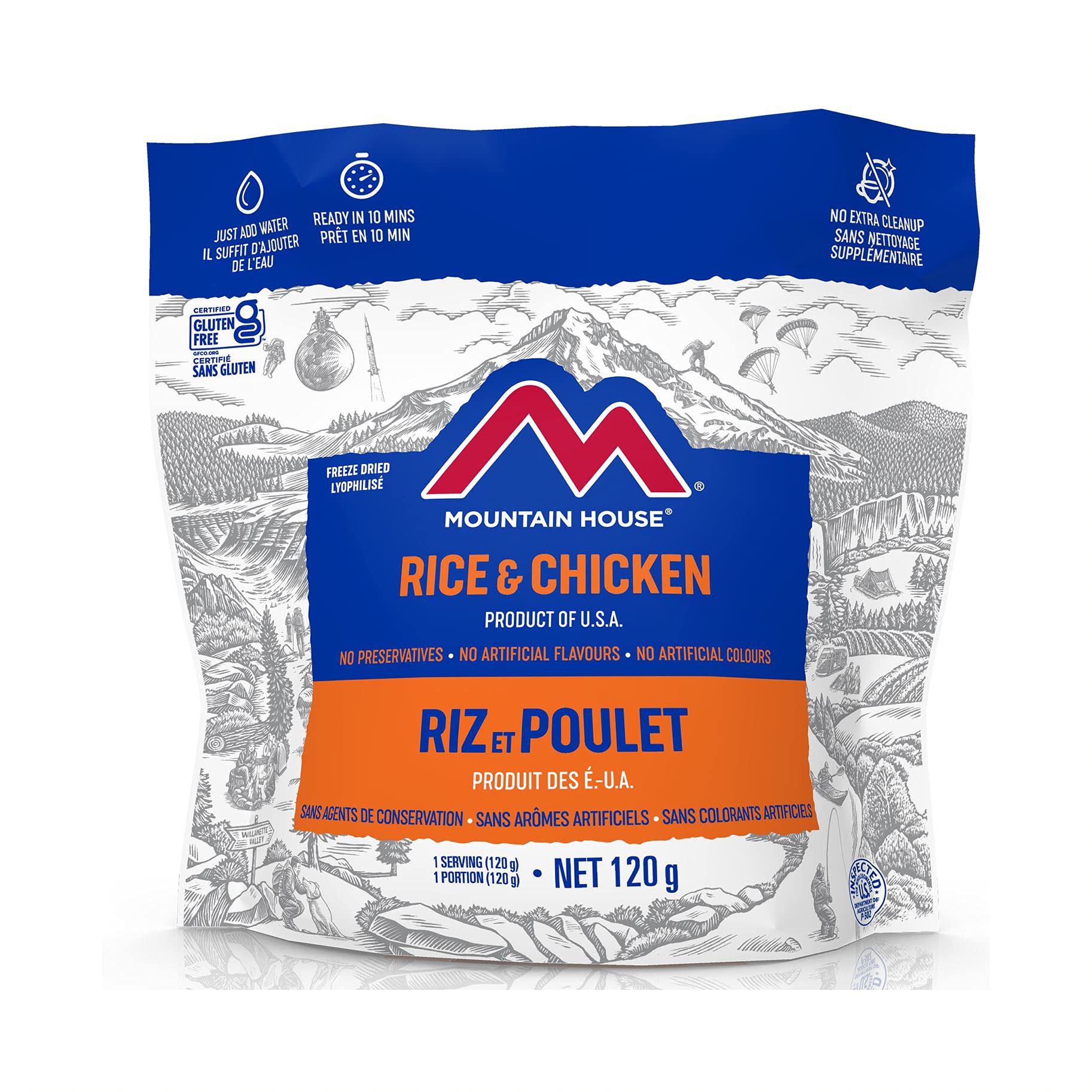Mountain House Rice and Chicken Freeze Dried Meal Pouch - Gluten-Free Backpacking, Camping & Emergency Food - Easy to Prepare, Delicious & Nutritious Entree - Perfect for Outdoor Adventures, Hiking, Survival Kits & Emergency Preparedness