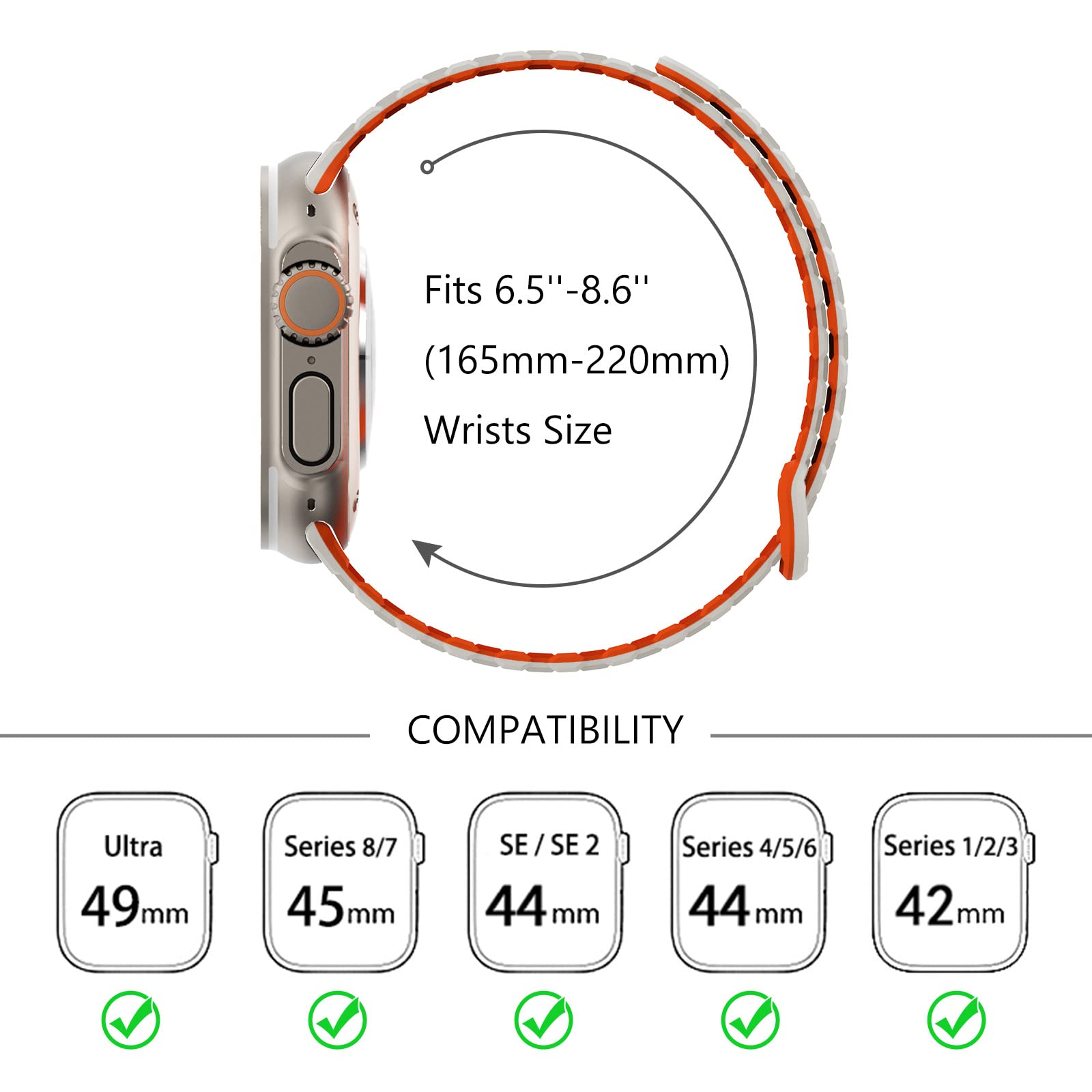 Premium Magnetic Silicone Sport Band for Apple Watch Series 9/8/7/6/5/4/3/SE/Ultra 2 - Compatible with 38mm/40mm/41mm/42mm/44mm/45mm/49mm - Adjustable Strong Strap for Men & Women - Perfect for Workouts, Running & Daily Wear