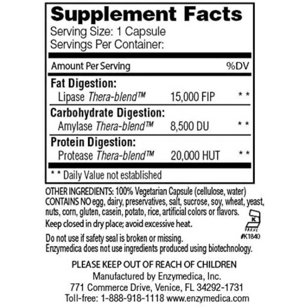 Enzymedica Lypo Gold Digestive Enzyme Supplement - 120 Capsules for Optimal Fat Digestion & Nutrient Absorption | Supports Bloating Relief & Gut Health | Ideal for High-Fat Meals & Digestive Comfort