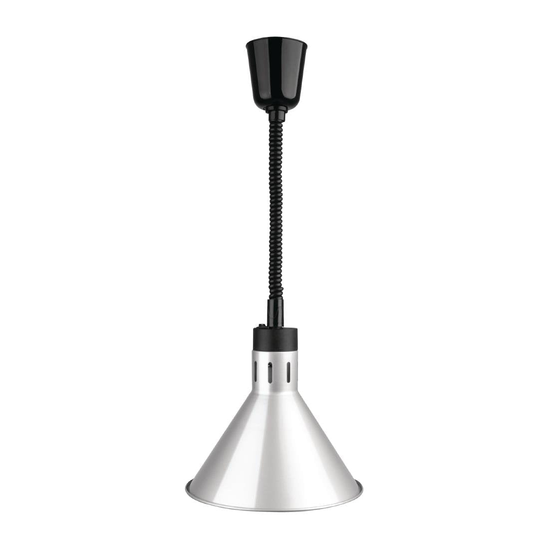 Apuro Retractable Conical Heat Lamp Shade - Adjustable Silver Finish Light Cover for Restaurants, Kitchens & Commercial Use - Perfect for Food Warming, Display Cases and Buffet Stations