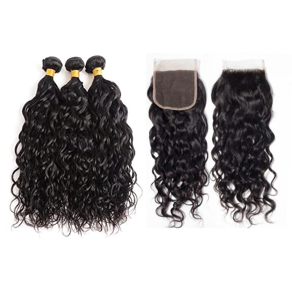 Bundle Deals With Closure Natural Curly Virgin Human Hair Natural Black - Perfect for Protective Styles, Weaves & Extensions