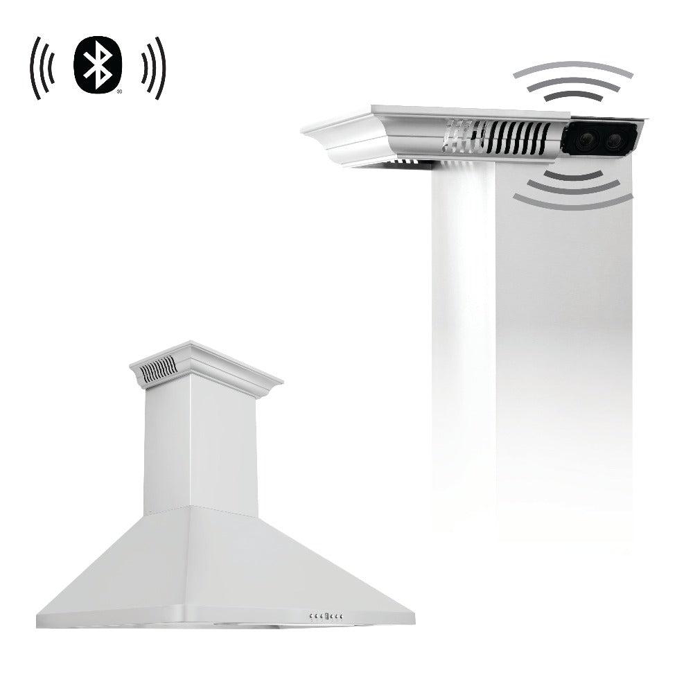 ZLINE Stainless Steel Wall Mount Range Hood with Built-in CrownSound Bluetooth Speakers (KF1CRN BT) - Perfect for Modern Kitchens & Open-Concept Living Spaces