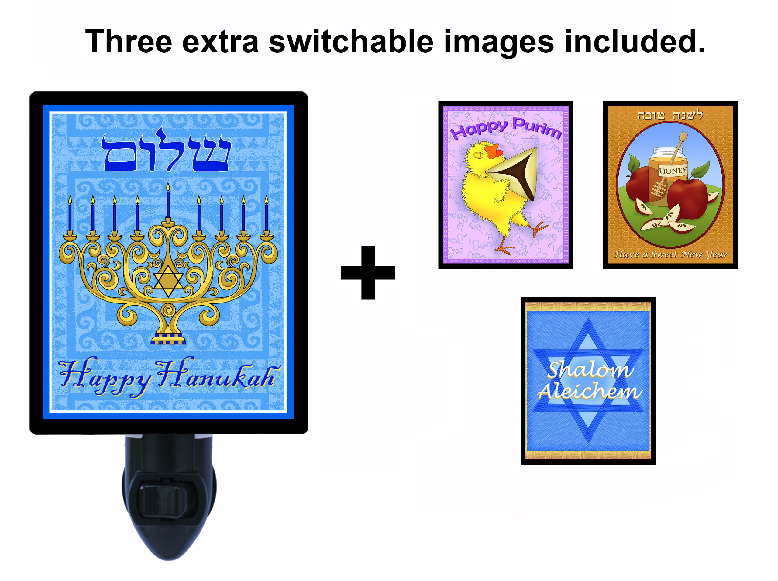 Happy Hanukkah LED Night Light with Switchable Inserts - Energy Efficient Jewish Holiday Decor for Home, Nursery & Gift Giving