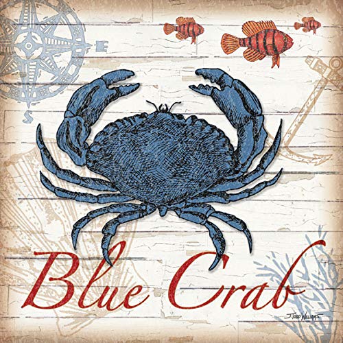 2 Nautical Blue Crab and Red Lobster Poster Prints - 12x12 Inch Coastal Wall Art Decor for Kitchen, Bathroom, or Beach House