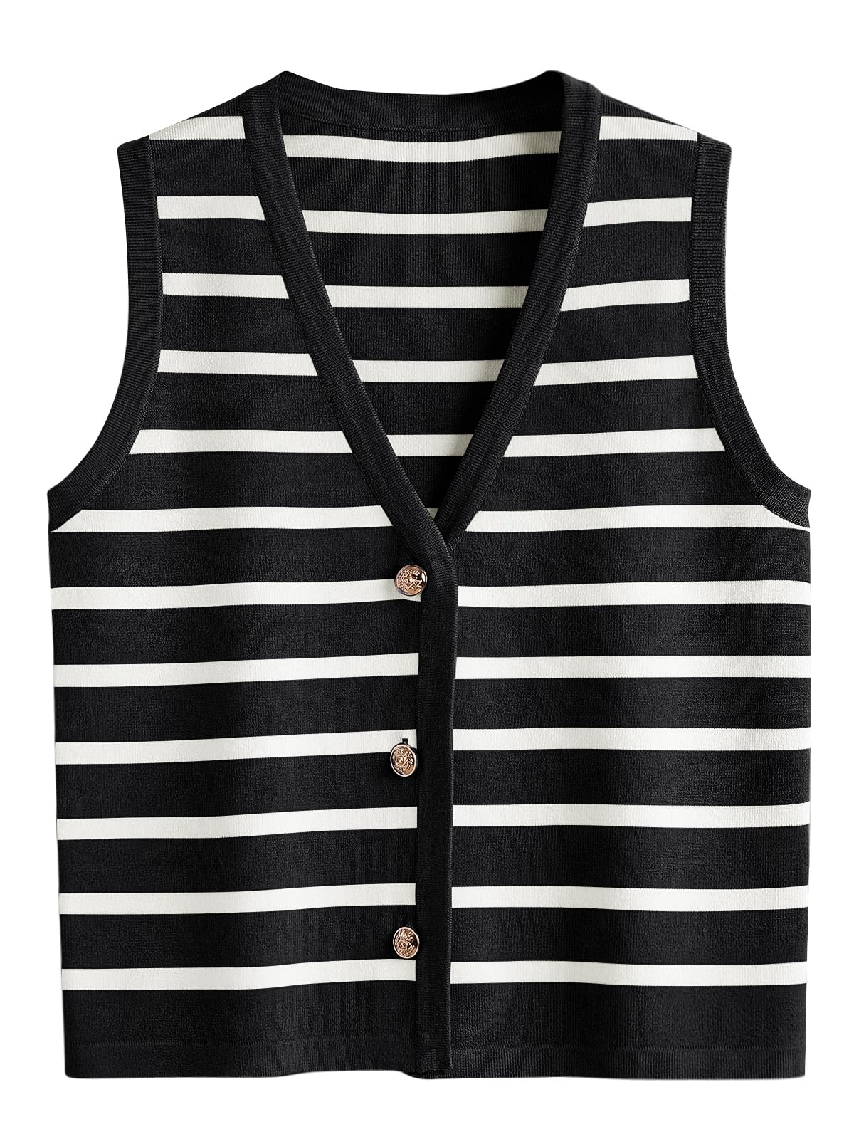 LILLUSORY Women's Striped Sweater Vest - Summer Button Up Tops for Spring & Vacation Outfits | Casual Blouse for Beach, Travel & Office Wear
