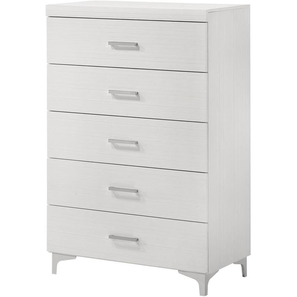 Acme Casilda 5-Drawer White Wooden Chest Dresser - Perfect for Bedroom Storage, Nursery Organization & Closet Space Saving