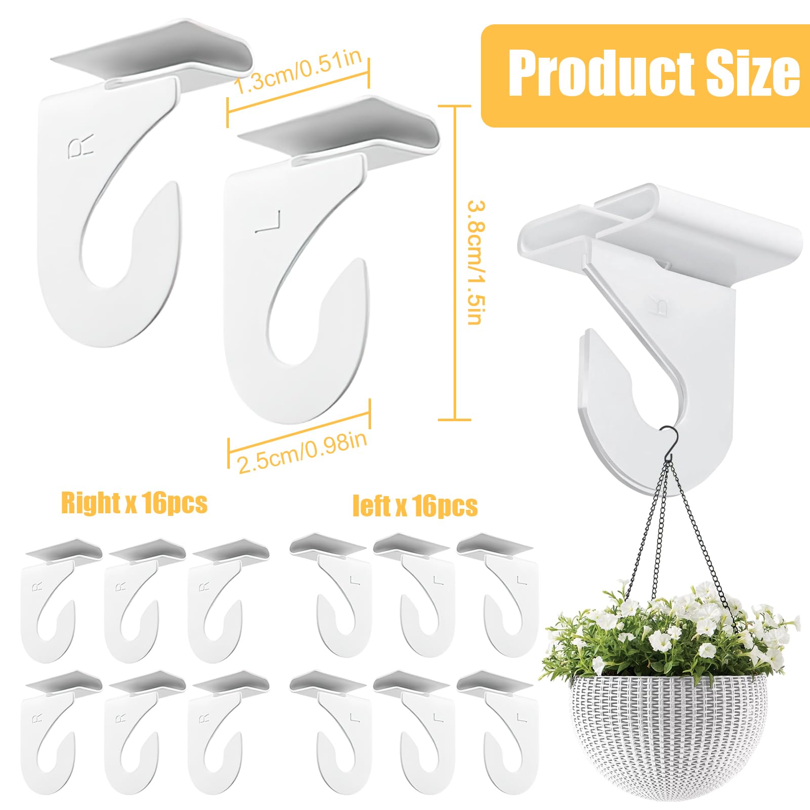 32 Pcs Heavy Duty T-Bar Ceiling Hooks for Hanging Plants, Decorations, Lights - White (16 Right & 16 Left) - Perfect for Classroom, Office, Home, Store, Wedding & Event Decor