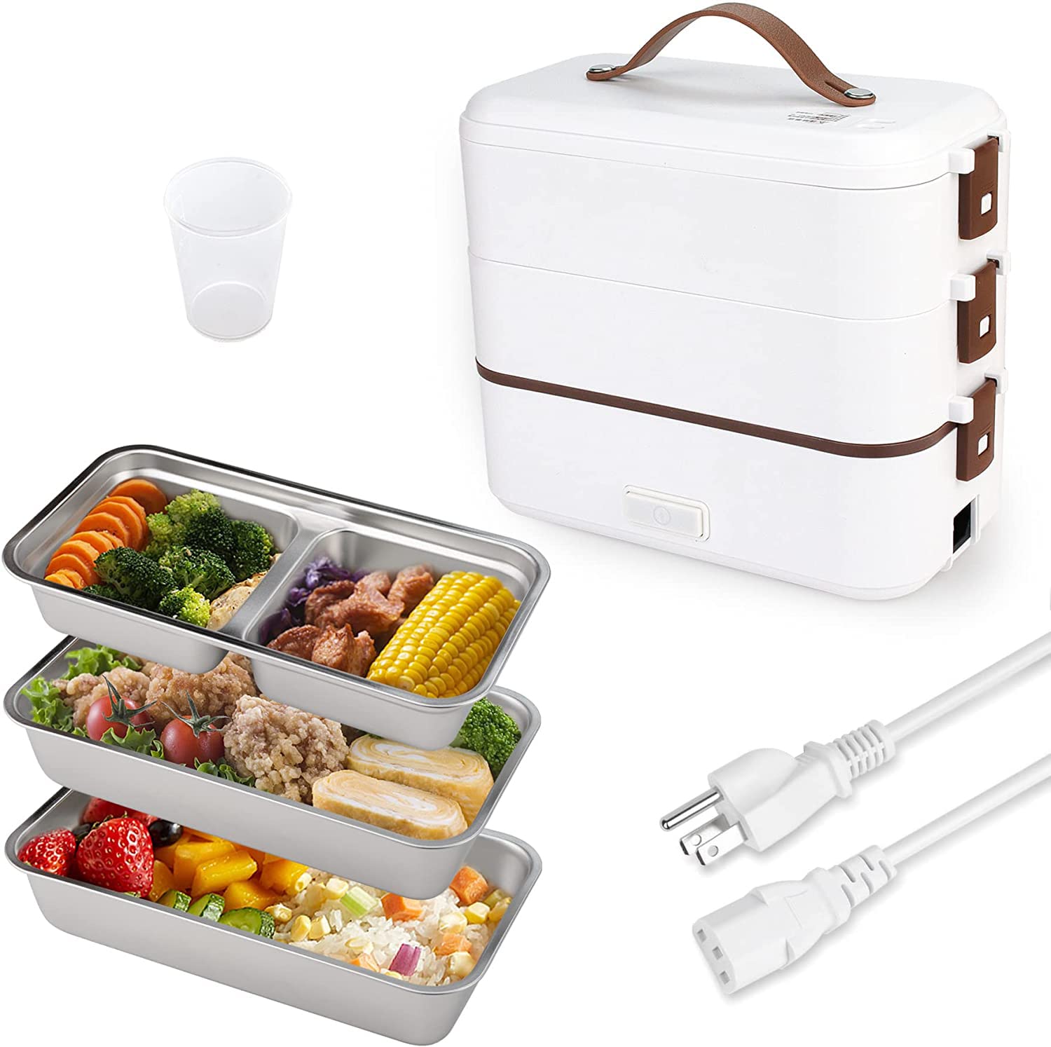 Portable Electric Lunch Box - 3-Layer 800ML Self-Cooking Food Warmer for Office, Travel & Home Use | Fast Heating Slow Cooker | Ideal for Commuters, Students & Outdoor Enthusiasts (Wall Plug Included)