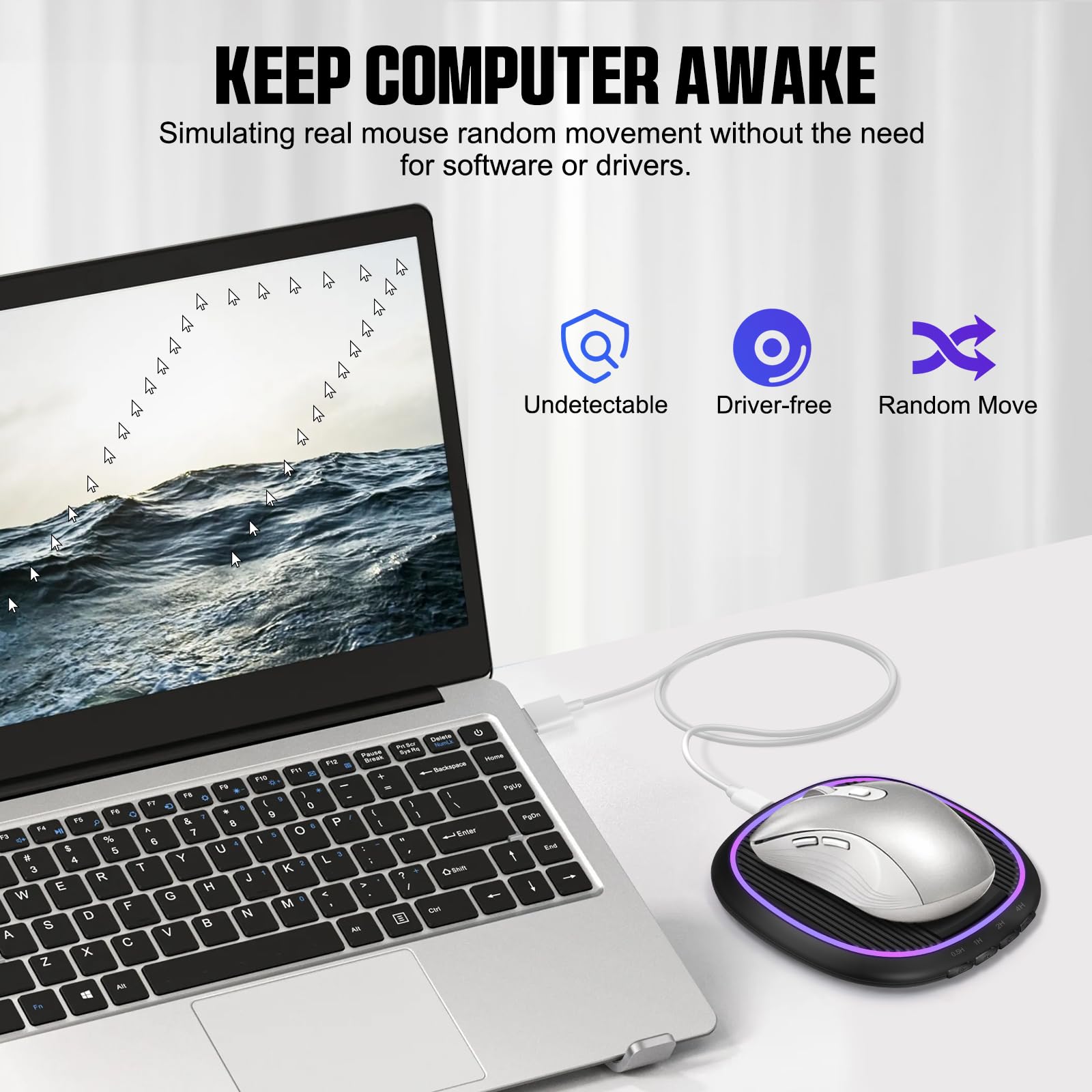 Undetectable TRELC Mouse Mover Jiggler - Ultra-Slim Noiseless Mouse Wiggler with Adjustable Timer & LED Light | Driver-Free Automatic Mouse Movement Simulator | Keep PC/Laptop Active | Perfect for Remote Work, Online Meetings & Preventing Screen Lock
