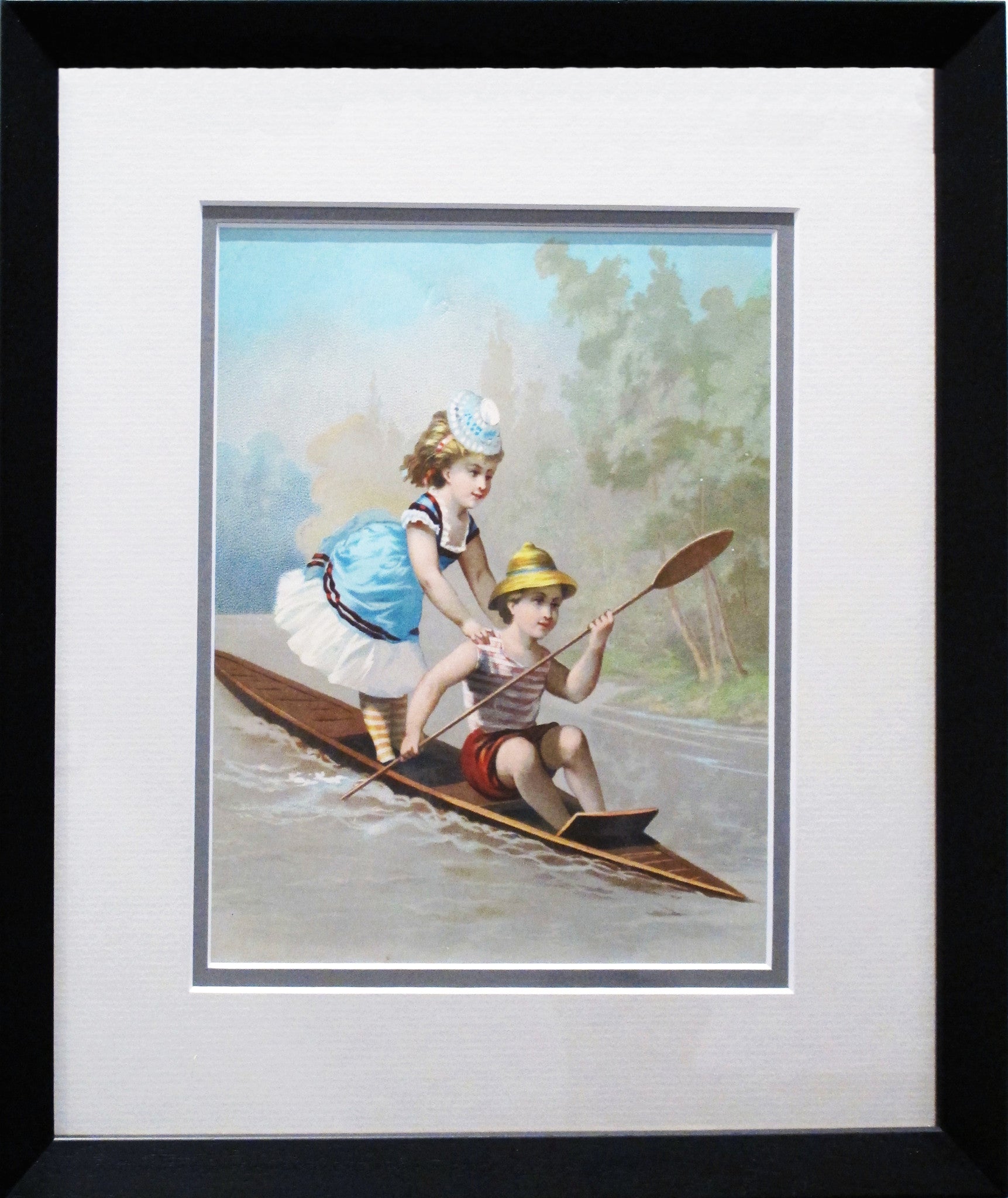 1892 Original Vintage French Advertisement Print - Young Couple on Boat - Framed Wall Art - Perfect for Home Decor, Office or Gift