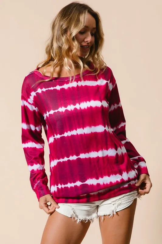 BiBi Tie Dye Print Terry Cloth Sweatshirt - Soft Cotton Pullover for Women | Perfect for Casual Wear, Loungewear & Street Style Fashion