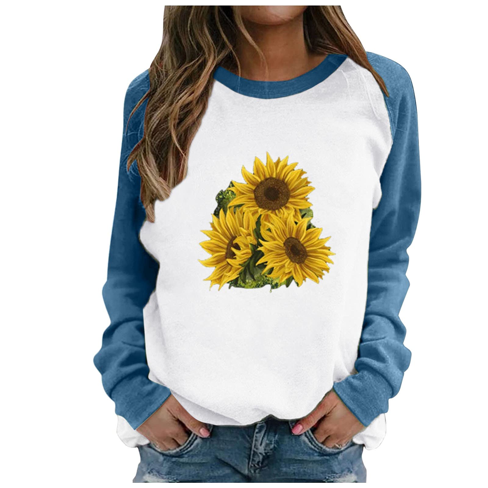 Floral Print Long Sleeve O-Neck Women's T-Shirts - Striped Casual Blouses for Everyday Wear, Work & Spring Outfits