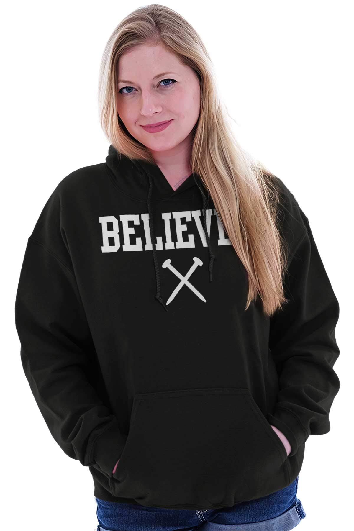 Classic Teaze Believer Nails Cross Christian Hoodie Sweatshirt for Women & Men - Religious Apparel for Church, Bible Study & Everyday Faith Wear