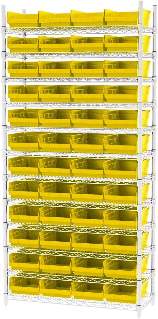 Akro-Mils 30150 Heavy Duty Plastic Shelf Bins - 12-Pack Yellow Storage Bins for Garage, Closet & Drawer Organization (12