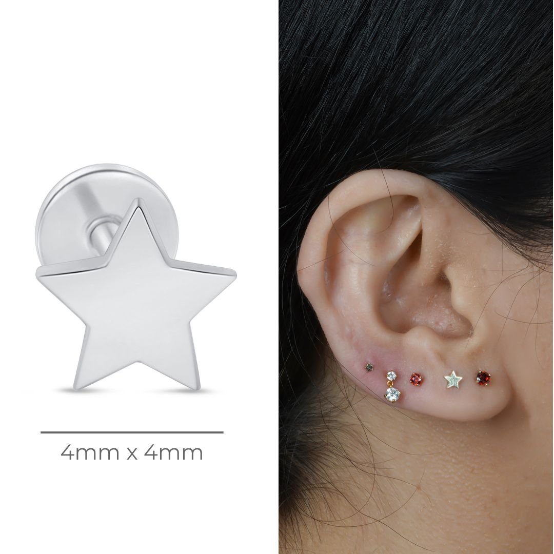 14K White Gold Star Flat Back Stud Earrings – Hypoallergenic & Durable for Everyday Wear | Perfect for Gifts, Parties & Special Occasions