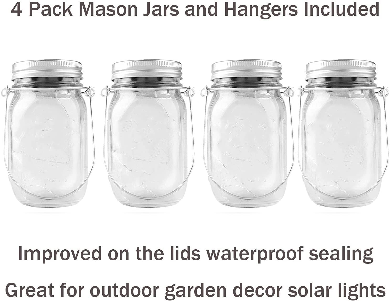 4 Pack Solar Powered Mason Jar Lights - 30 LED Fairy Firefly Starry String Lights with Hangers, Waterproof Outdoor Hanging Lanterns for Garden, Patio, Wedding, Table Decor & Party Lighting