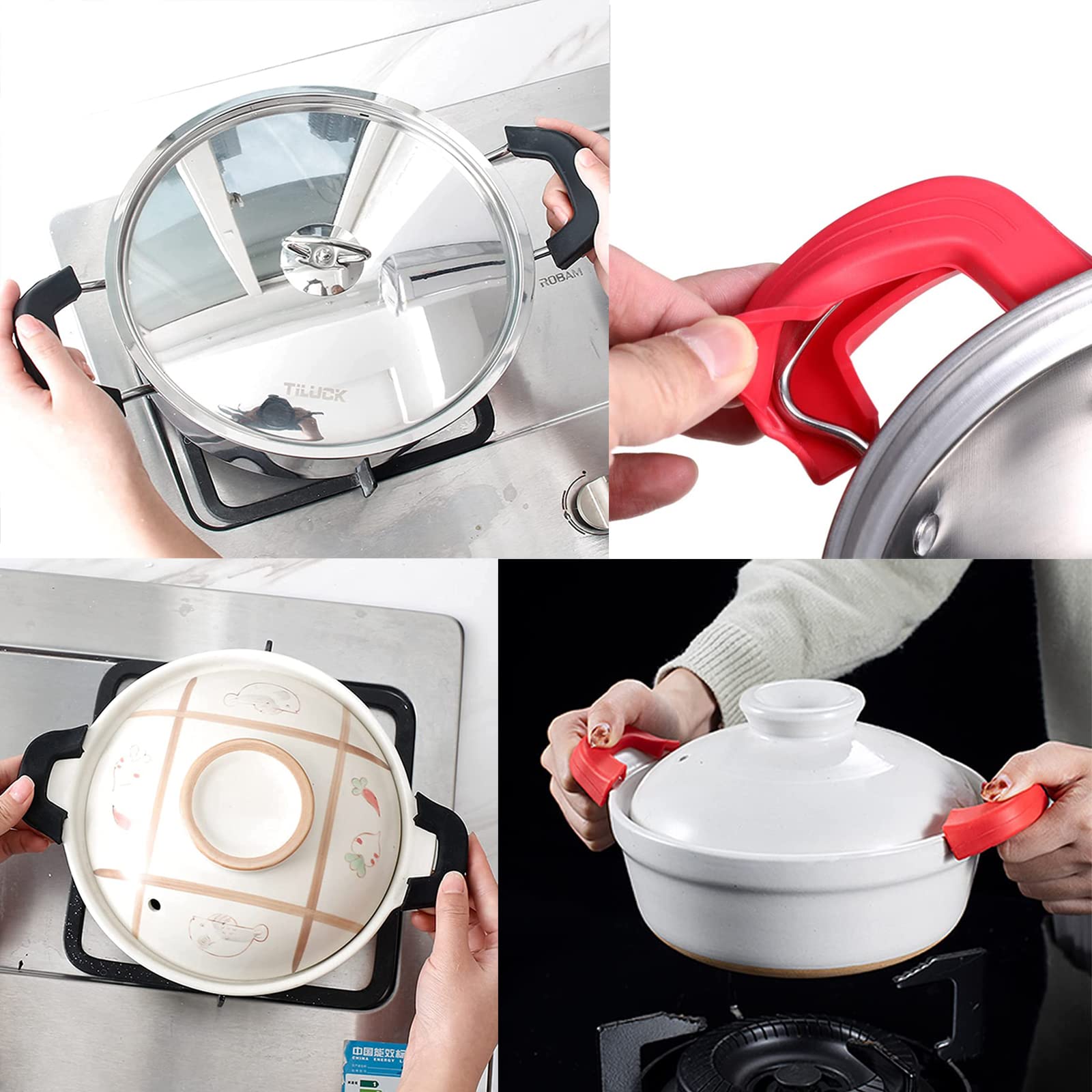 4-Piece Silicone Hot Handle Holders - Heat Resistant, Non-Slip Pot Handle Covers for Pans, Pots & Woks - Perfect for Cooking, Grilling & Serving Hot Dishes Safely