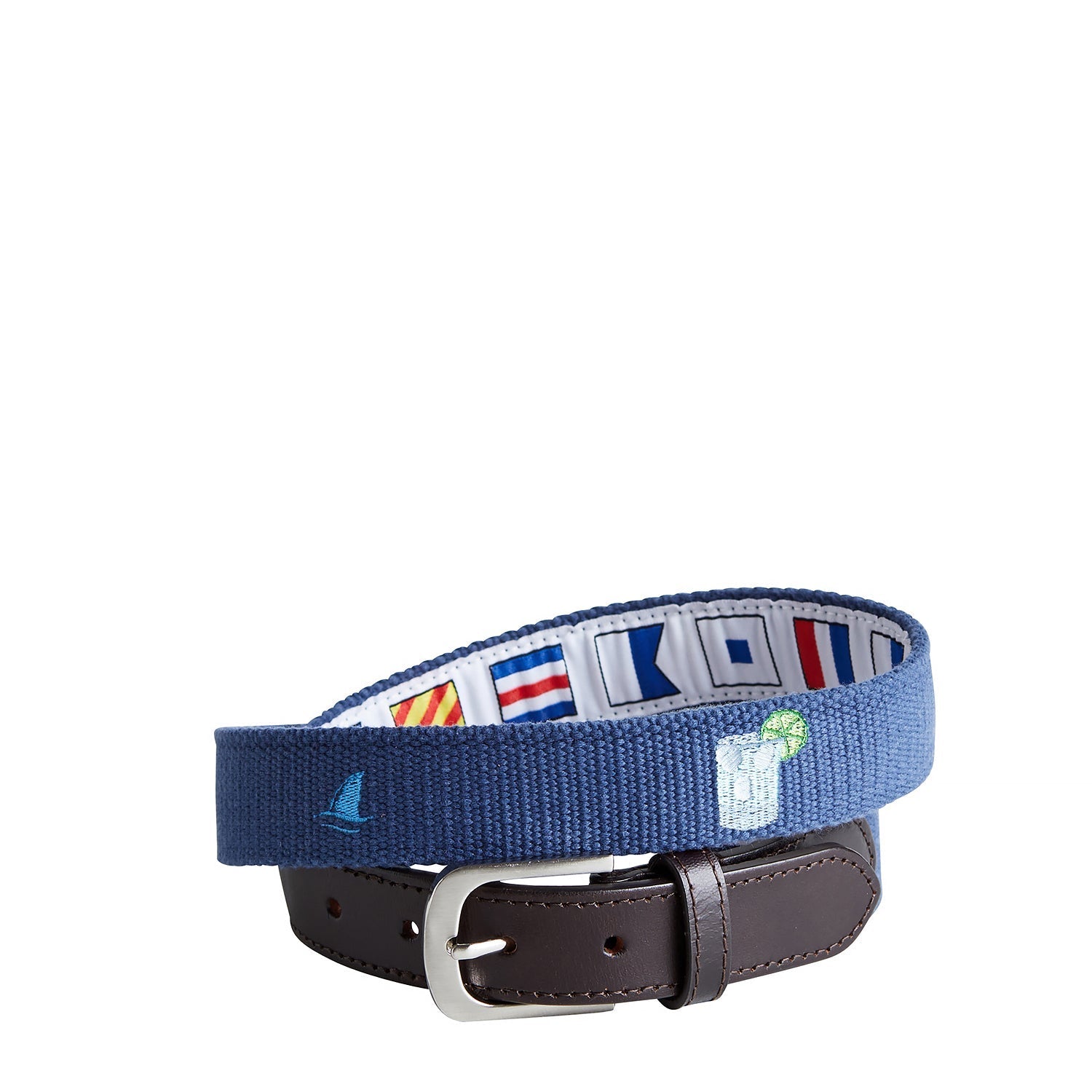 Nantucket Navy Embroidered Bowsprit Belt with Fin & Tonic Design - Perfect for Nautical Style, Summer Outfits & Preppy Fashion
