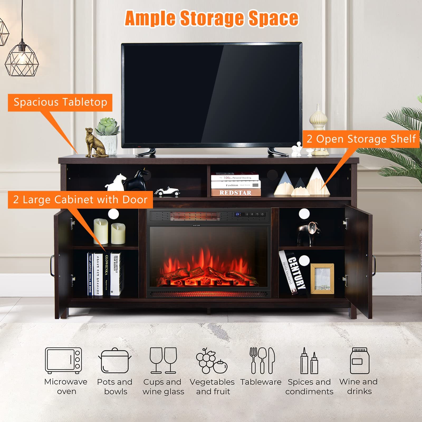 Tangkula 65 Inch Electric Fireplace TV Stand with 25