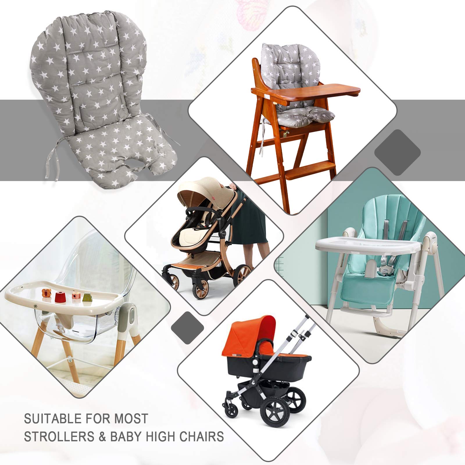 **Premium Baby High Chair Cushion - Soft & Washable High Chair Pad with Non-Slip Backing - Gray Star Design for Safe & Comfortable Mealtime - Ideal for Infants & Toddlers in Dining Chairs**