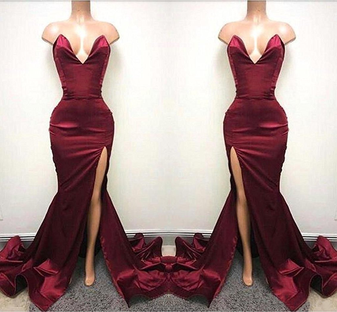 Elegant Mermaid Evening Gown for Women - Deep V-Neck Strapless Prom Dress with High Slit & Train - Perfect for Formal Events, Weddings, Galas & Red Carpet Occasions