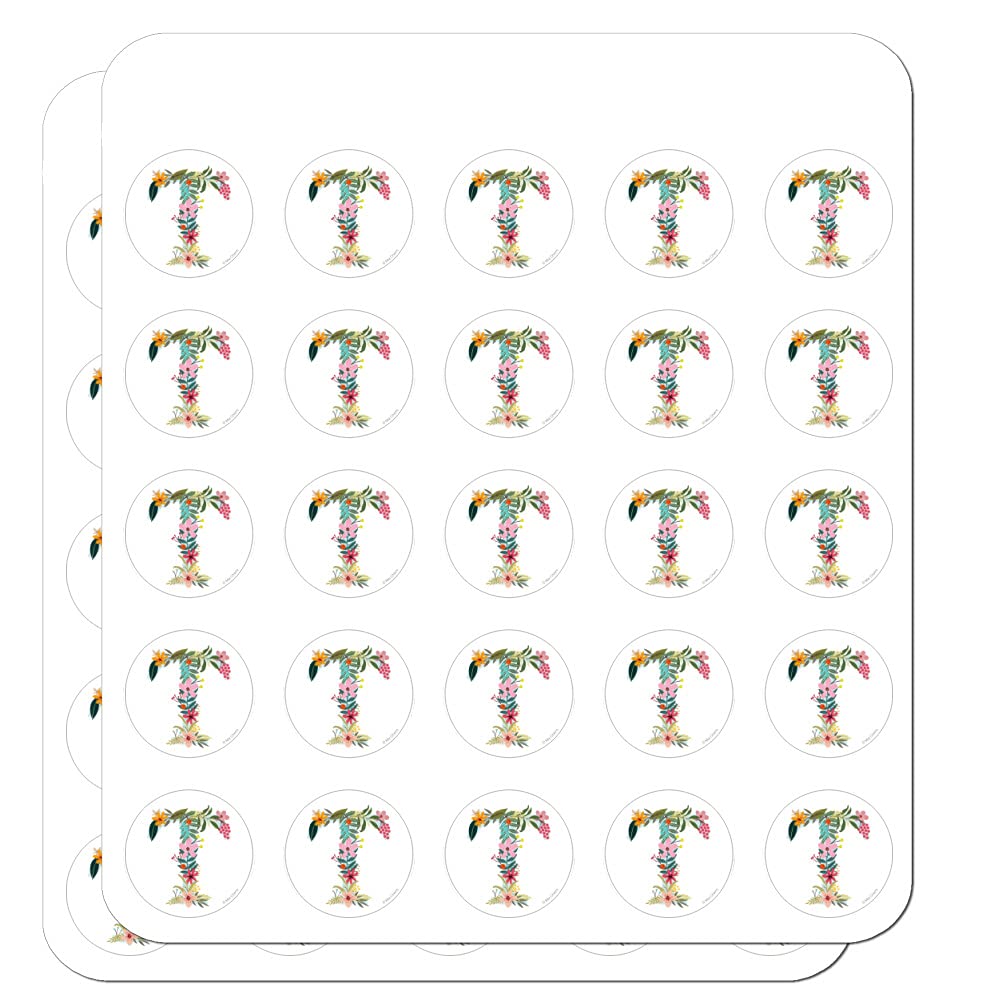 Floral Monogram Letter T Stickers for Planners, Calendars, Scrapbooking & DIY Crafts - Perfect for Bullet Journals, Scrapbook Decorations & Handmade Cards