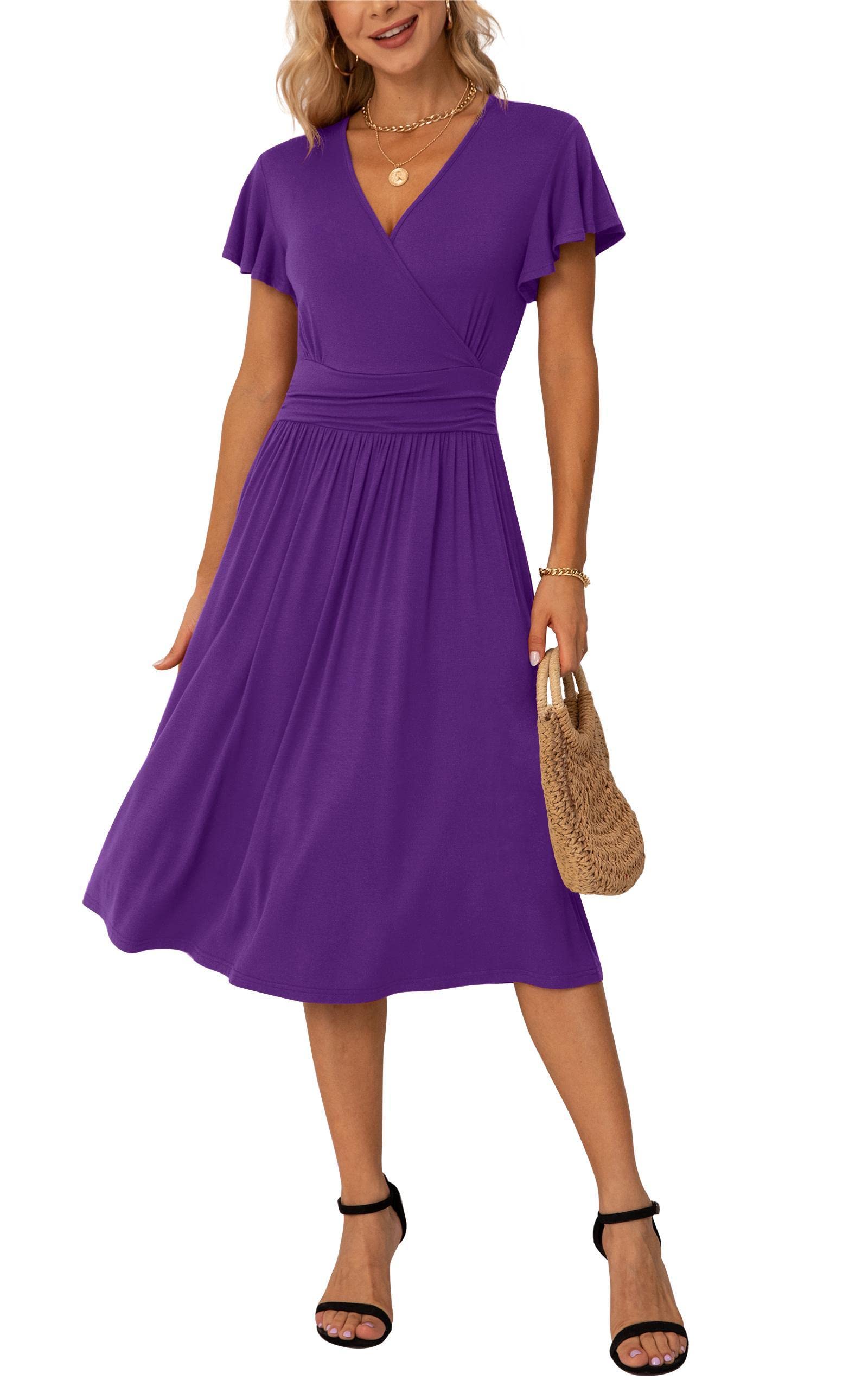 GRECERELLE Women's Spring Summer Casual Dress - Ruffle Short/Long Sleeve Wrap V-Neck Flowy Dress for Outdoor, Date Night & Vacation