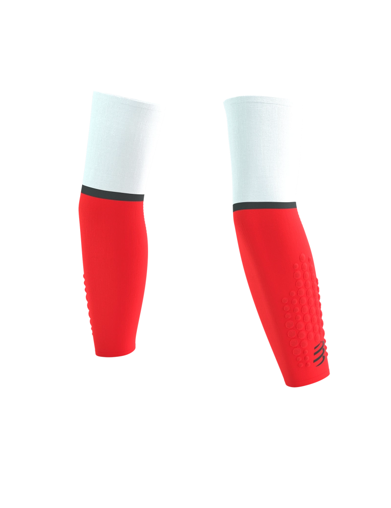 Compressport Unisex ArmForce Ultralight Running Arm Sleeves - White/Fluo Red - UV Protection & Muscle Support for Marathon, Cycling & Outdoor Sports