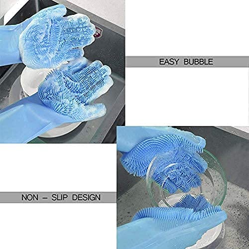 MAGOPAJA Magic Silicone Gloves with Scrubber - Heat Resistant Dishwashing Gloves for Kitchen Cleaning, Pet Grooming & Car Washing (Multicolor) - Perfect for Washing Dishes, Bathing Pets & Household Cleaning Tasks