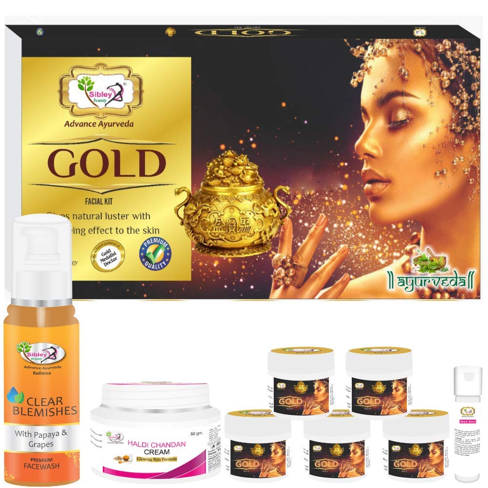 Sibley Beauty Gold Facial Kit with Papaya Face Wash & Haldi Chandan Cream - 155gm Gold Facial + 10ml Serum, 100ml Face Wash, 50gm Cream - For Men & Women, All Skin Types - Perfect for Glowing Skin & Daily Skincare Routine