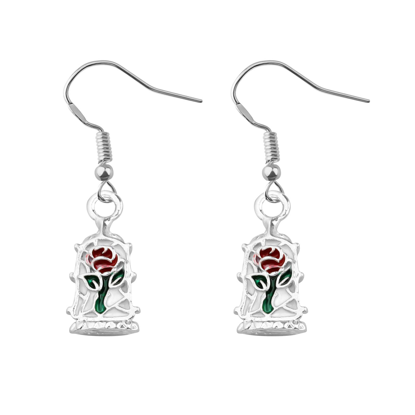 Beauty and the Beast Inspired Red Rose Dome Earrings for Women - Elegant Floral Jewelry Gift for Valentine's Day, Anniversary & Special Occasions