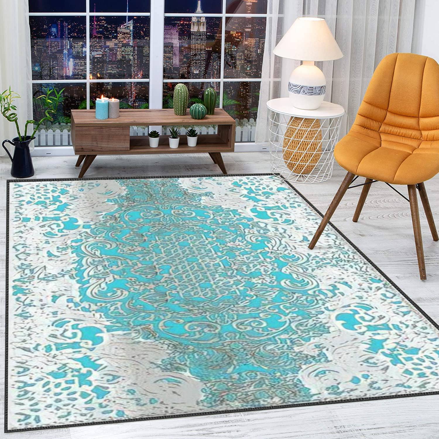 Modern Soft Large Area Rug - Non-Slip Contemporary Floral Persian Oriental Carpet for Living Room Bedroom Playroom | Home Decor Floor Mat for Kids Boys Girls | Perfect for Family Gatherings & Cozy Home Atmosphere