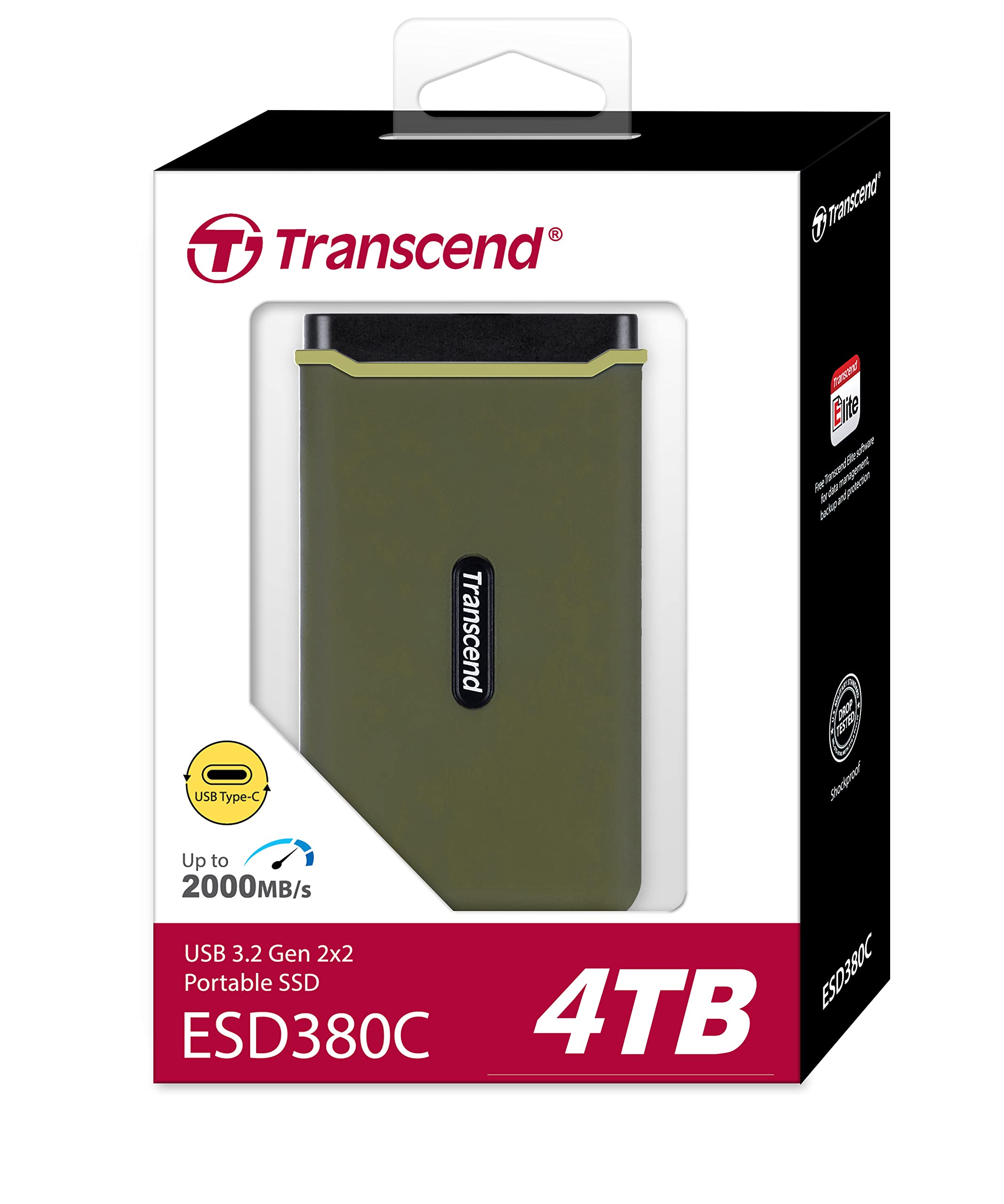 Transcend 4TB ESD380C Portable SSD - Rugged External Solid State Drive with USB 3.2 Gen 2x2 Type-C, 2000MB/s Speed - Perfect for Gaming, Photography & Data Backup (TS4TESD380C)