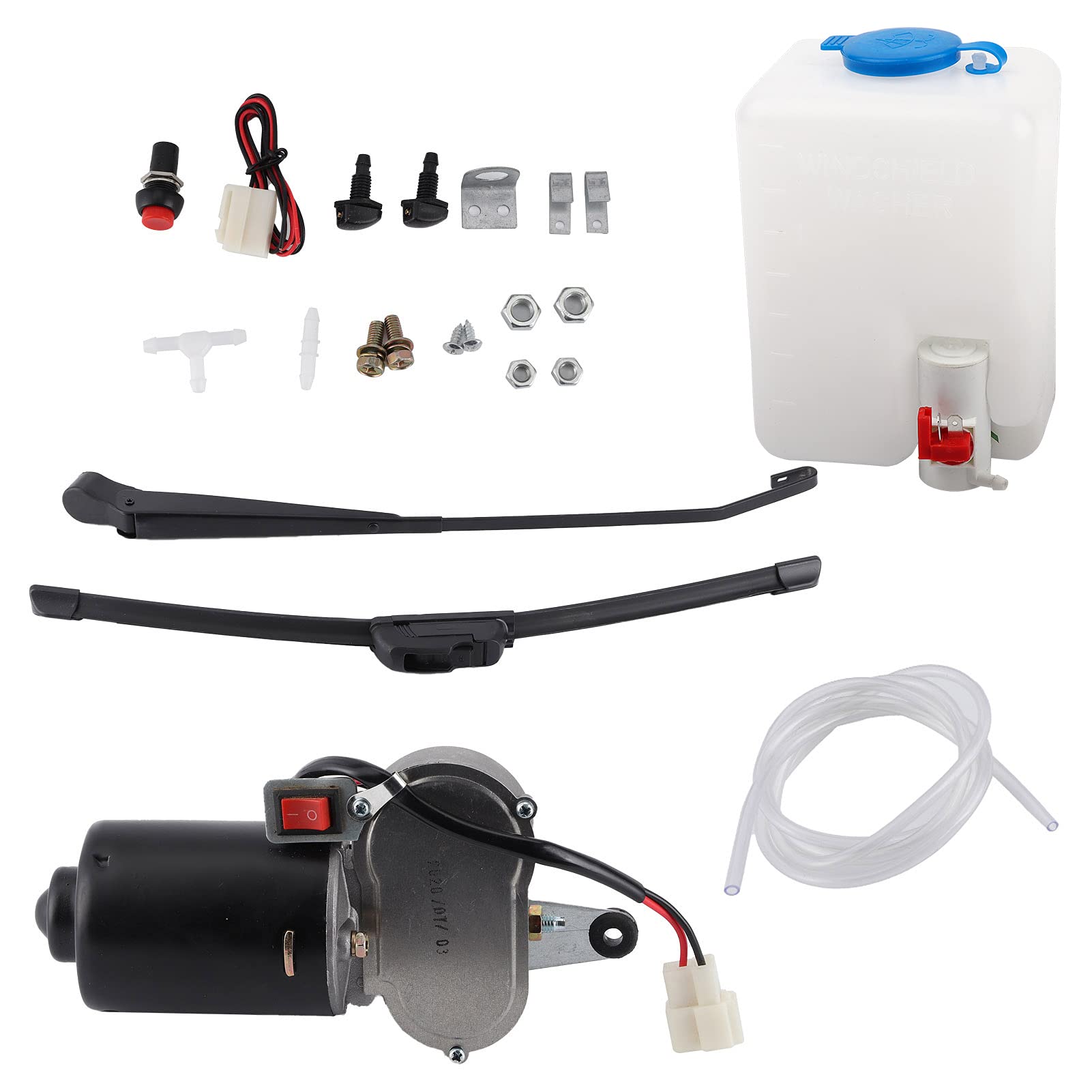 Electric Windshield Wiper Assembly Kit with Motor, Blade, Arm & Water Spout for UTV ATV - Perfect for Off-Road Adventures, Rainy Weather & Outdoor Work