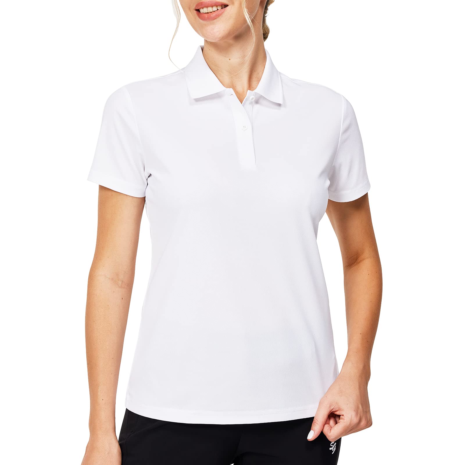 Casei Women's Quick Dry Moisture Wicking Polo Shirts - Breathable Golf Shirts in Black & White for Sports & Casual Wear