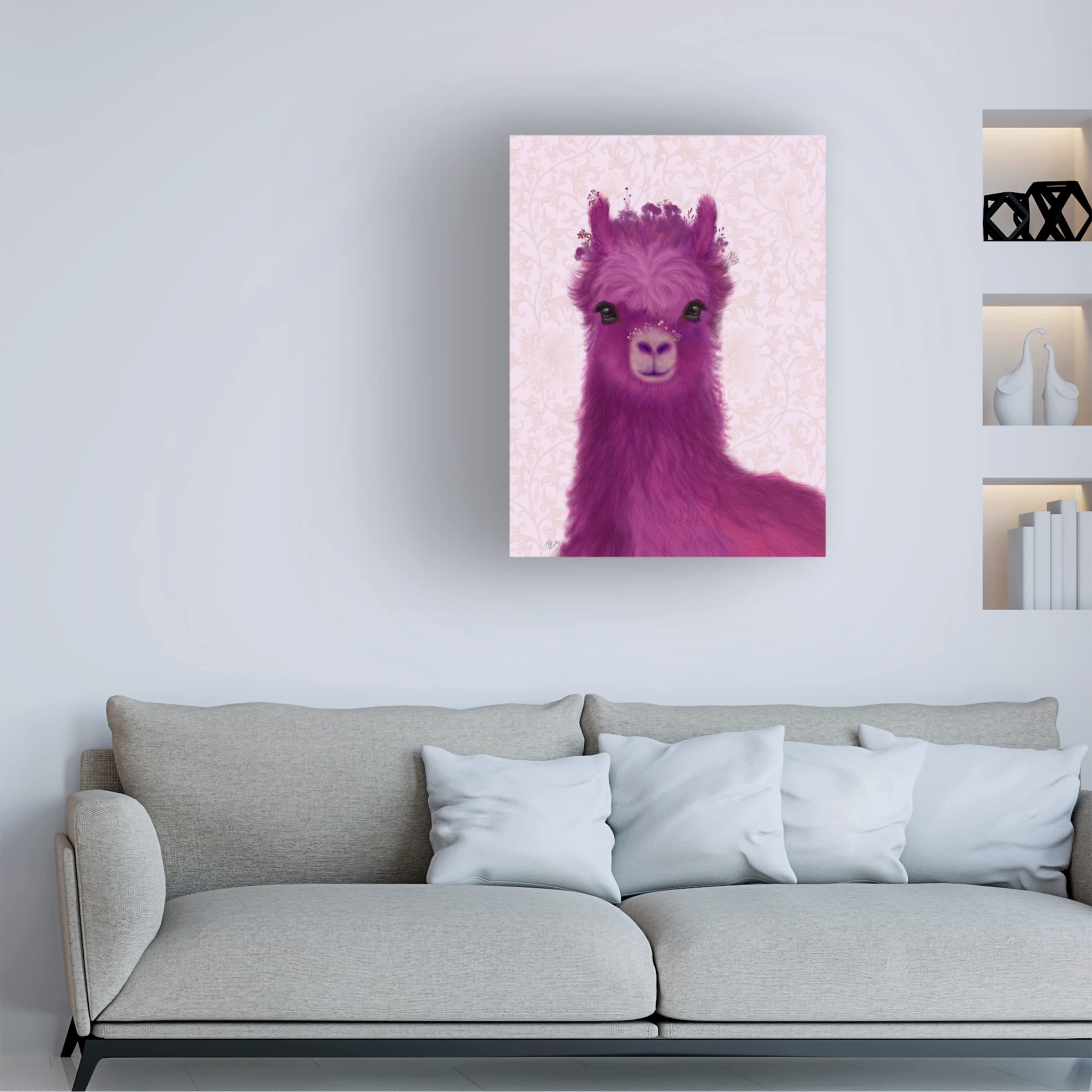 Fab Funky 'Llama Purple Meadow Flowers' Canvas Wall Art Print - Modern Home Decor for Living Room, Bedroom & Office