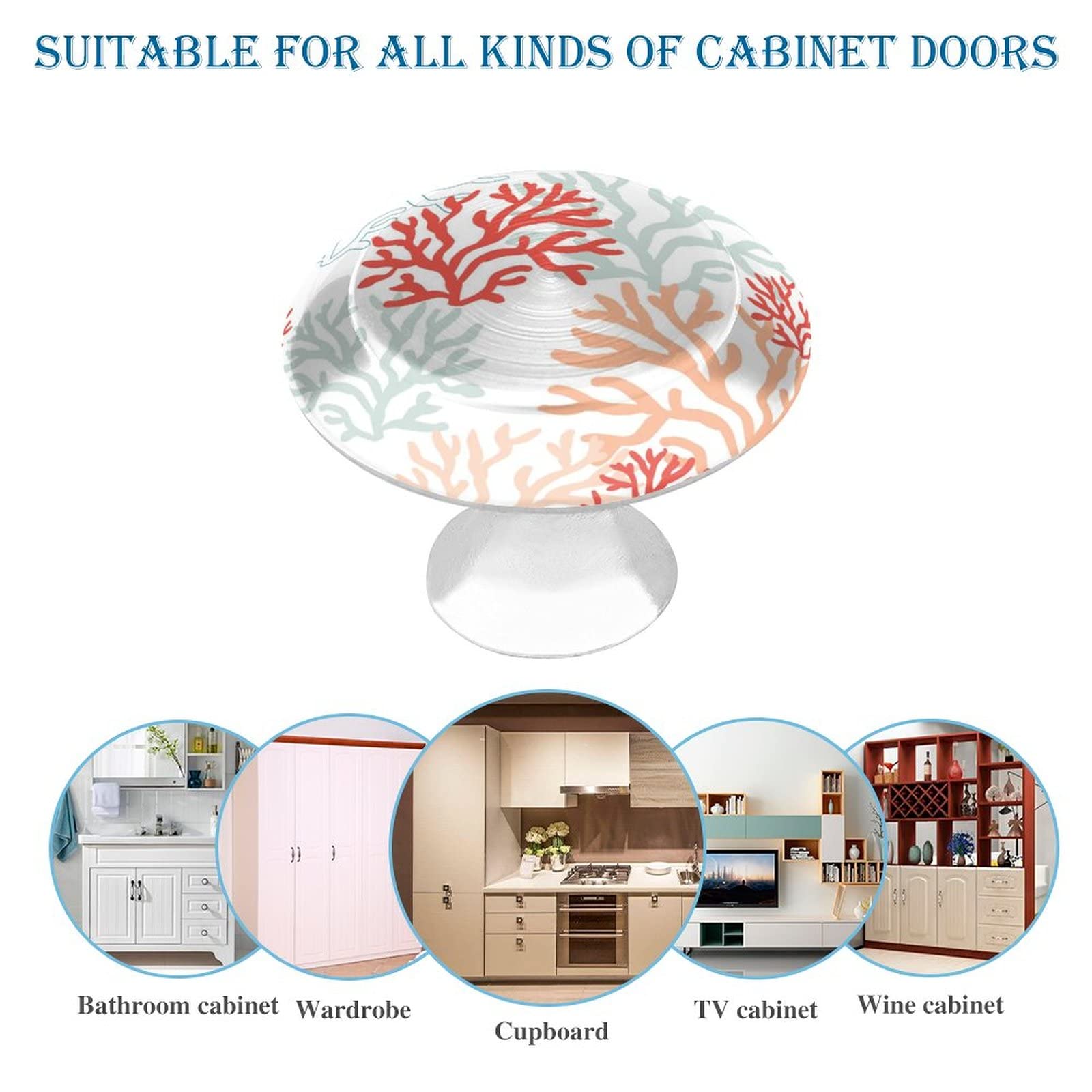 Red Pink Mint Coral Reef White Round Drawer Cabinet Knobs Handles with Screws - Home Office Kitchen Bedroom Bathroom Dresser Wardrobe Pulls Decor for Cabinets, Dressers & Furniture Organization