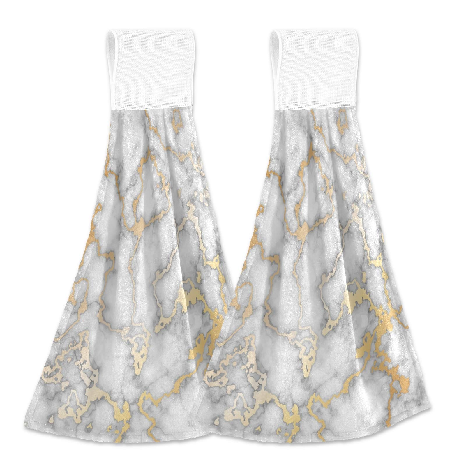 Alaza 2-Pack Premium Marble with Gold Inlaid Kitchen Towels - Super Absorbent Hanging & Hand Towels for Cooking, Baking, and Dish Drying