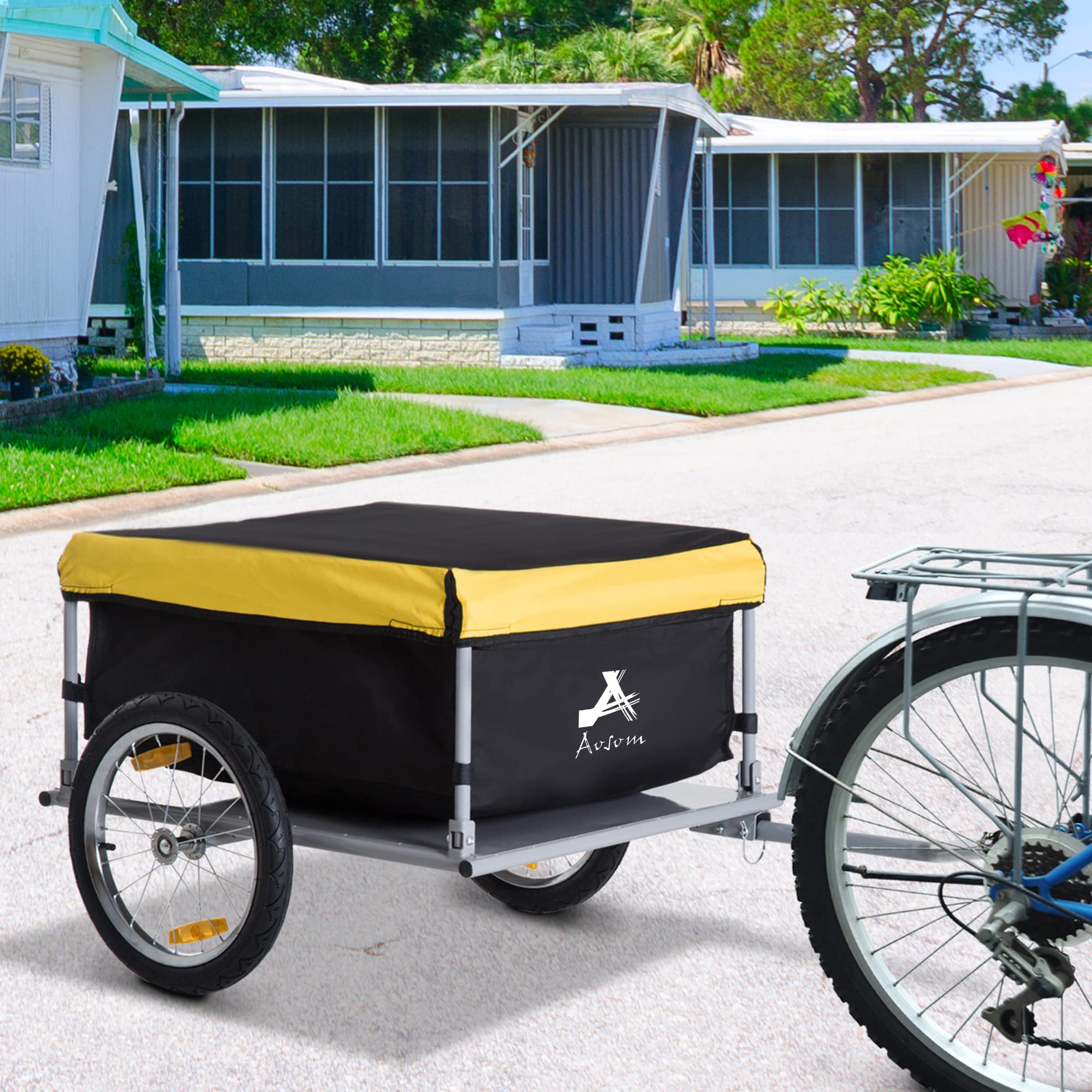 Aosom 2-Wheel Bicycle Cargo Trailer with Removable Cover - Heavy Duty Bike Luggage Wagon for Camping, Groceries & Outdoor Adventures