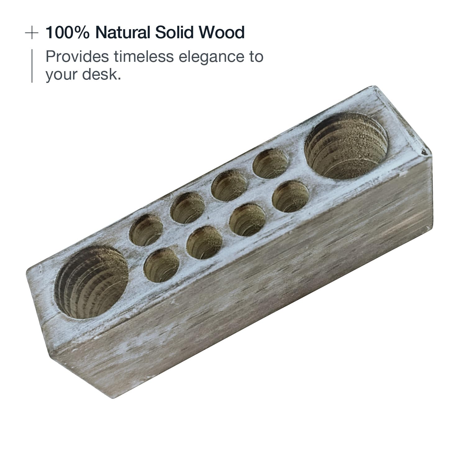 Rustic Whitewashed Wooden Pen Holder - Grey Solid Wood Desk Organizer for Office & Home | Perfect for Paint Brushes, Markers, and Art Supplies Storage | Ideal for Artists, Students, and Workspaces