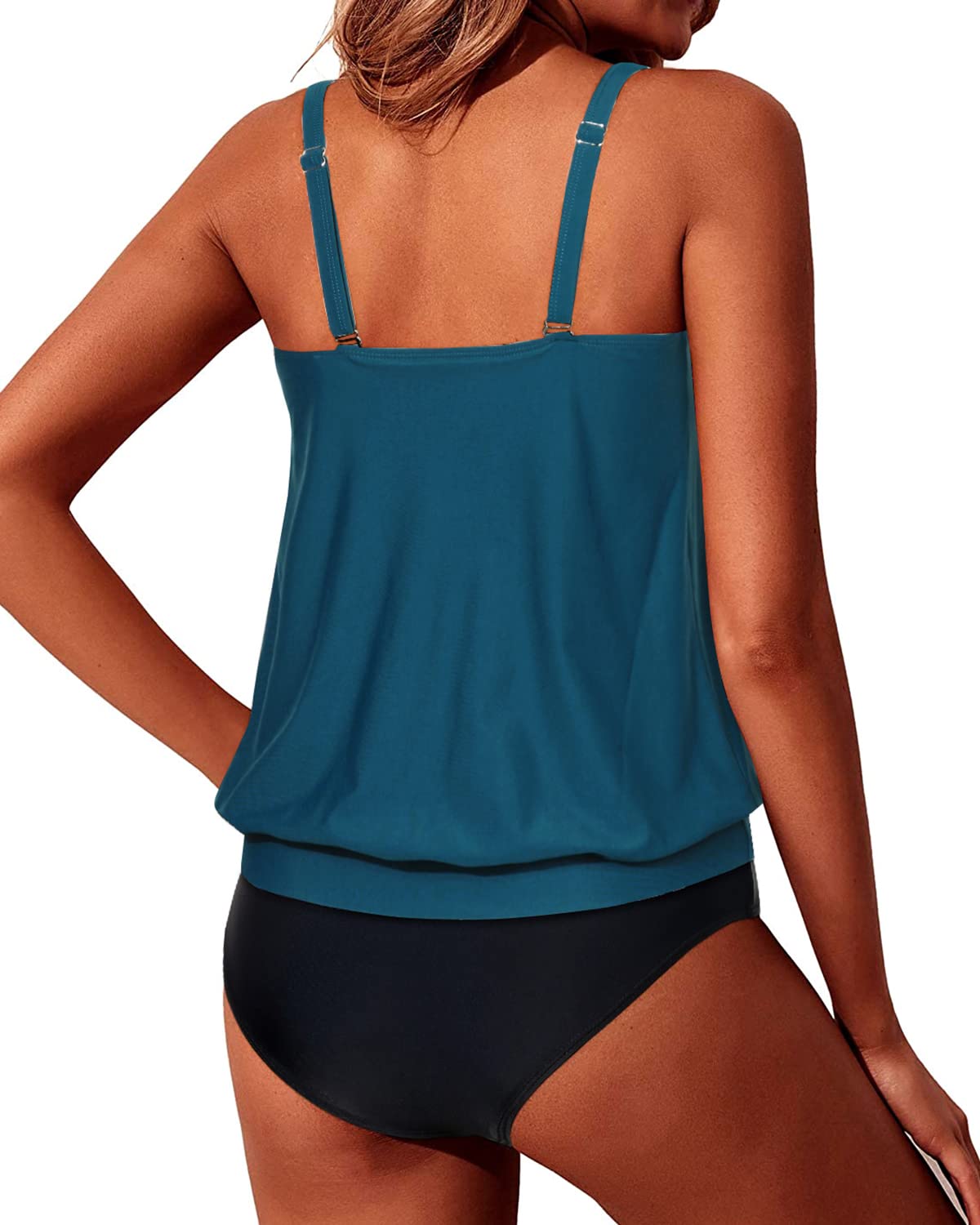 Yonique Women's Two Piece Blouson Tankini Swimwear - Modest Loose Fit Bathing Suits for Beach & Pool | Summer Vacation Swim Outfit