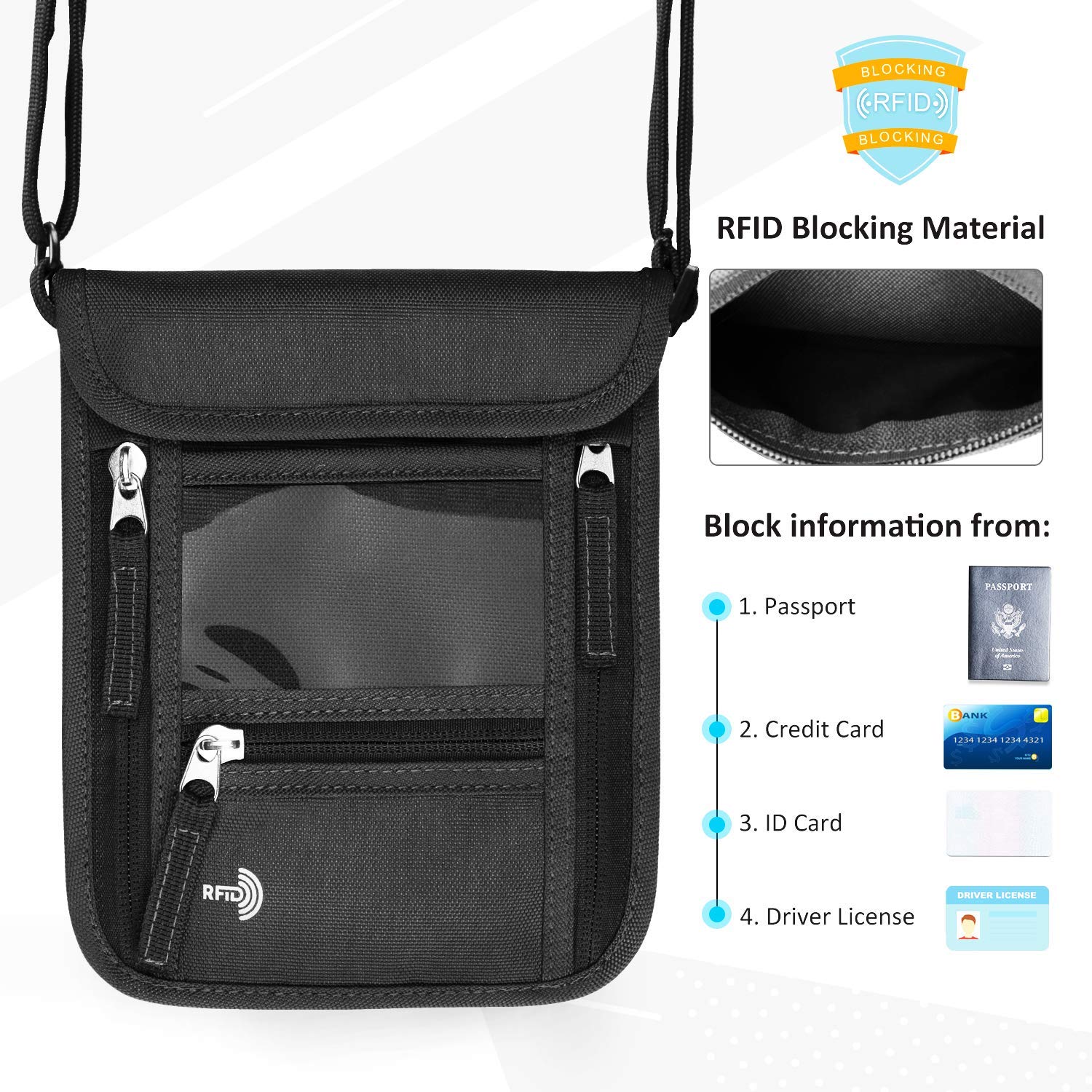 Premium PU Leather Passport Holder & Neck Wallet Travel Set - RFID Blocking Security for International Trips, Vacations & Airports