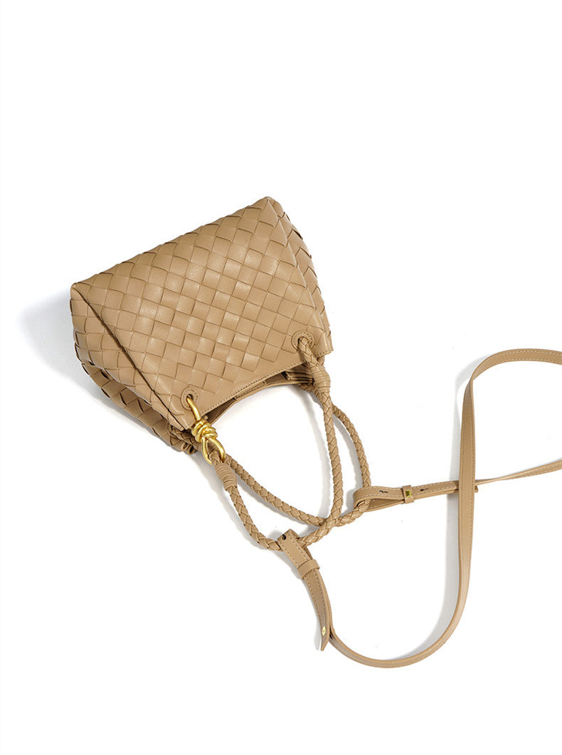Hand Woven Leather Bucket Bag for Women - Stylish Crossbody Purse with Adjustable Strap - Perfect for Work, Travel & Everyday Use