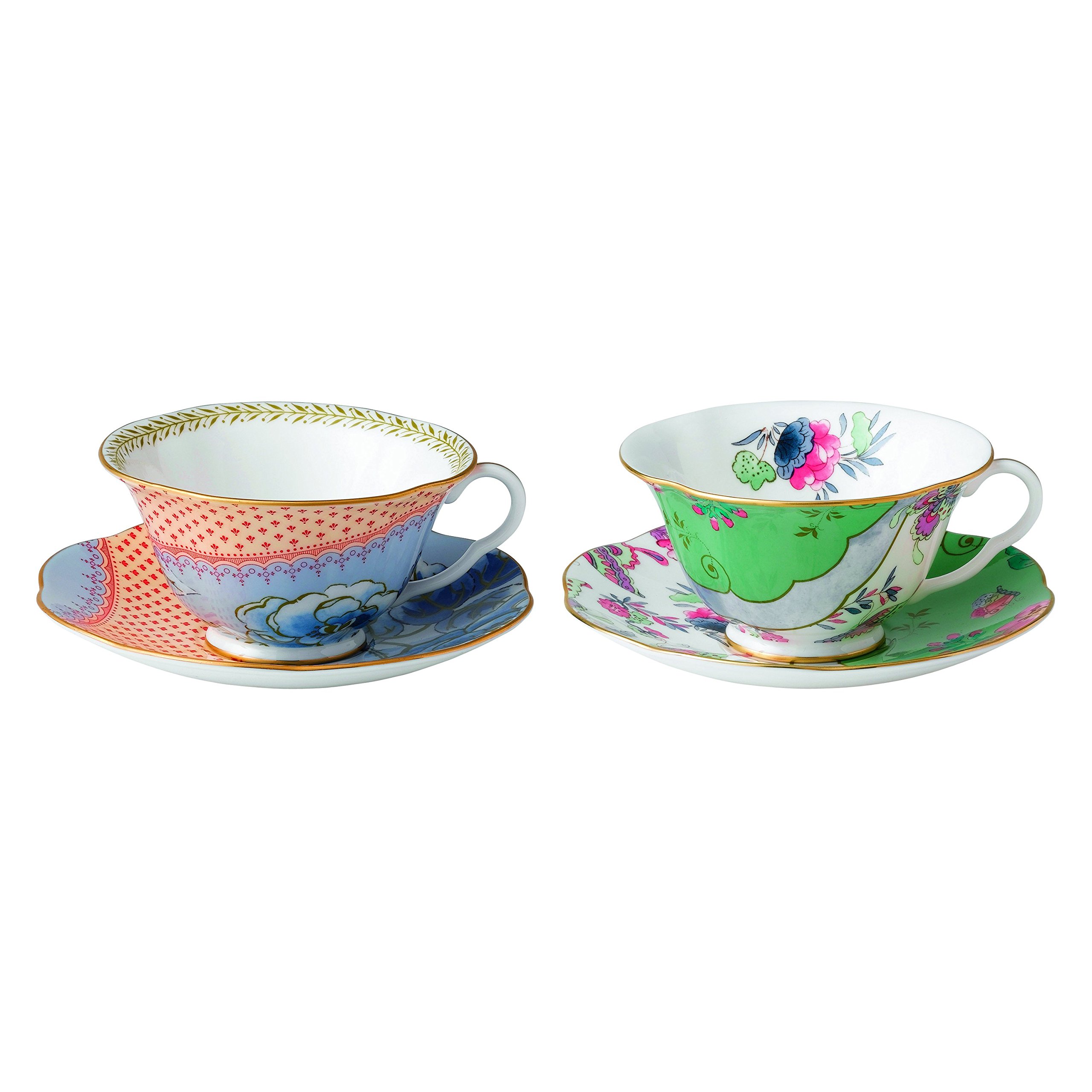 Wedgwood Butterfly Bloom Tea Story Teacup and Saucer Set - Blue Peony & Posy Floral Design, Fine Bone China, Set of 2 - Perfect for Afternoon Tea, Bridal Showers & Elegant Gift Giving