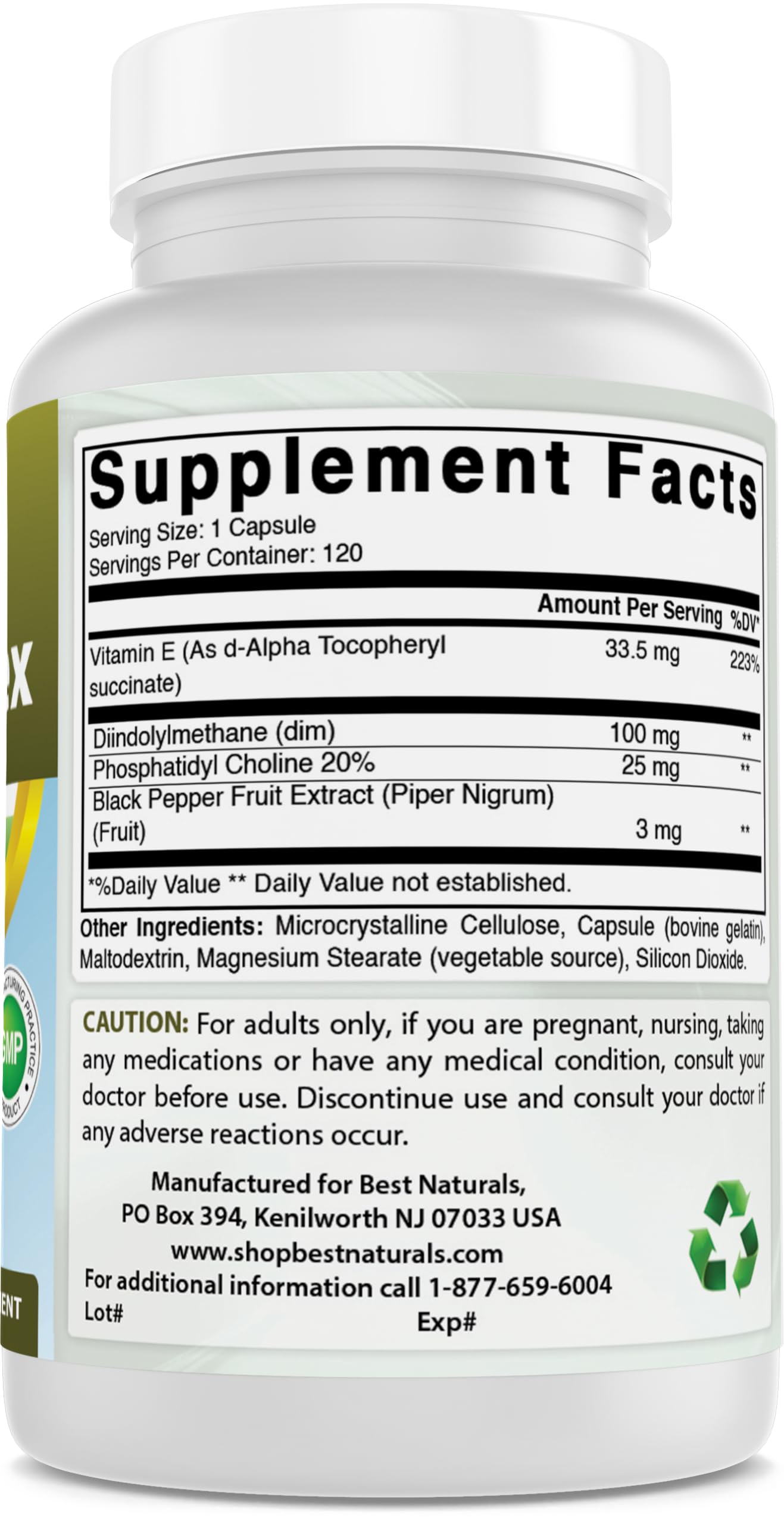 Best Naturals DIM Supplement 100mg - 120 Capsules for Estrogen Balance & Metabolism Support | Hormonal Acne Relief, PCOS, Menopause & Bodybuilding Aid | Supports Healthy Hormone Levels for Women & Men