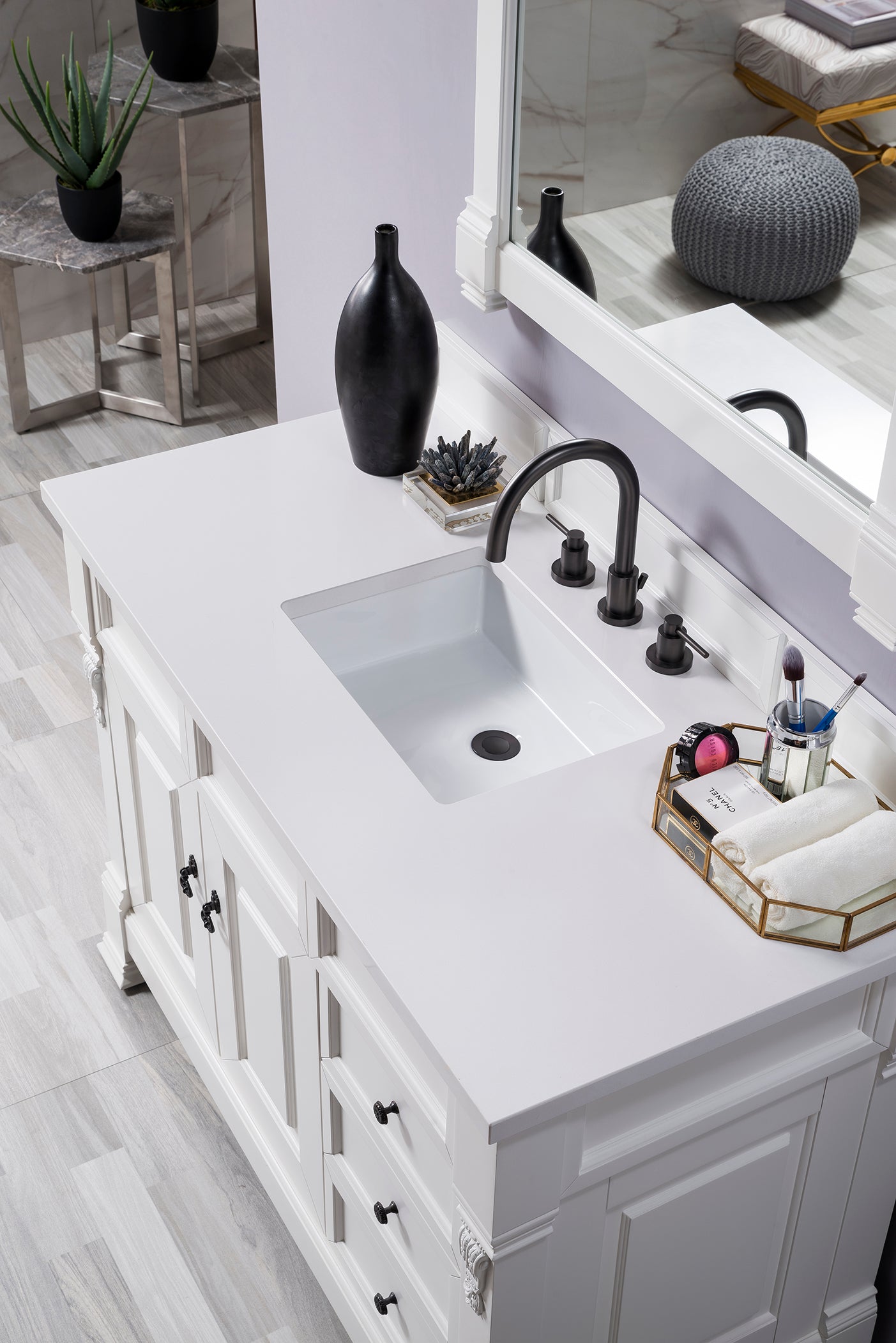 Brookfield 48-Inch Single Bathroom Vanity with 3CM Classic White Quartz Countertop - Bright White Finish for Modern Bathrooms & Powder Rooms