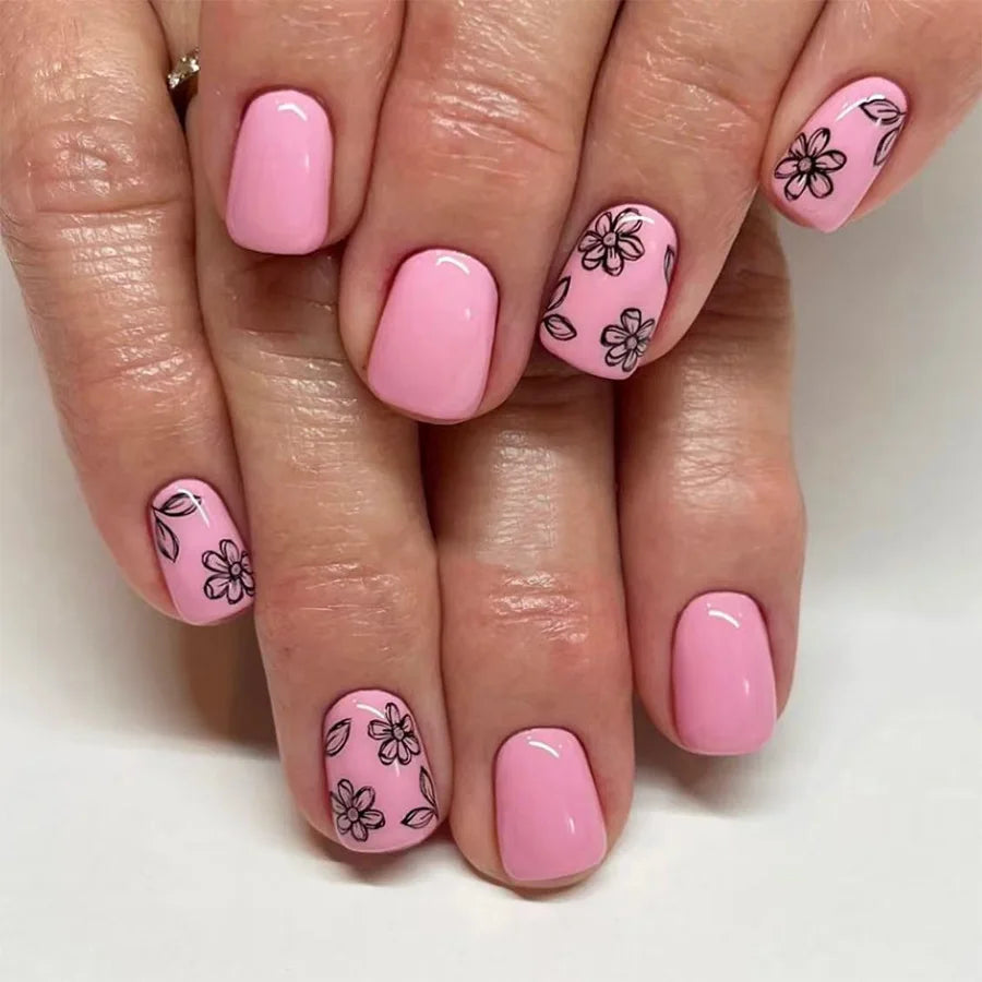 24Pcs Press on Nails - Short Square Fake Nails with Cute Flower Design, Multi Color Full Cover Nail Tips for Women | Easy to Apply, Perfect for Daily Wear, Parties & Special Occasions