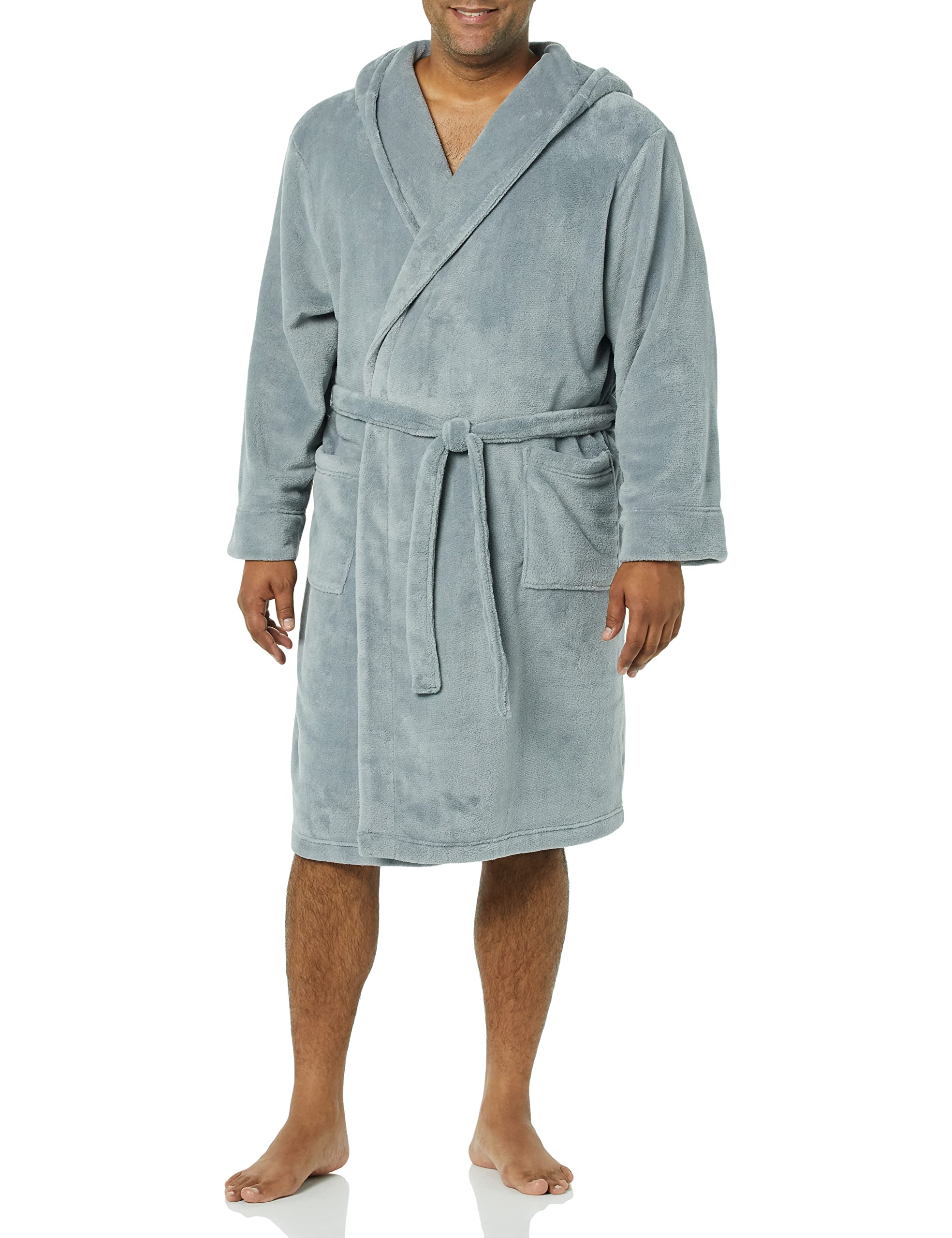 Amazon Essentials Men's Mid-Length Plush Robe - Soft & Cozy Bathrobe for Men, Warm Fleece Loungewear with Pockets - Perfect for Spa, Relaxation & After Shower Comfort