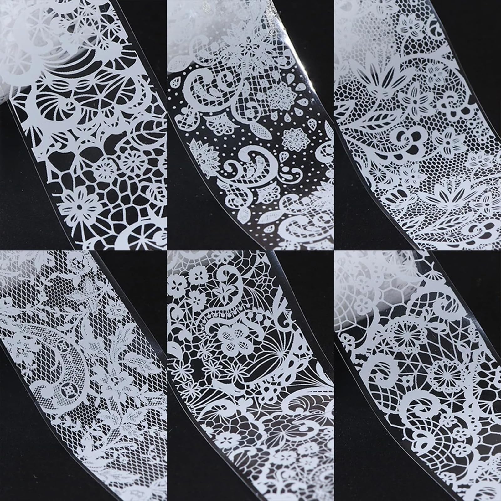 20 Rolls White & Black Holographic Lace Nail Foil Sheets - DIY Nail Art Transfer Foil for Manicure, Nail Stickers & Decals - Perfect for Salon, Home Nail Designs & Party Nail Decorations