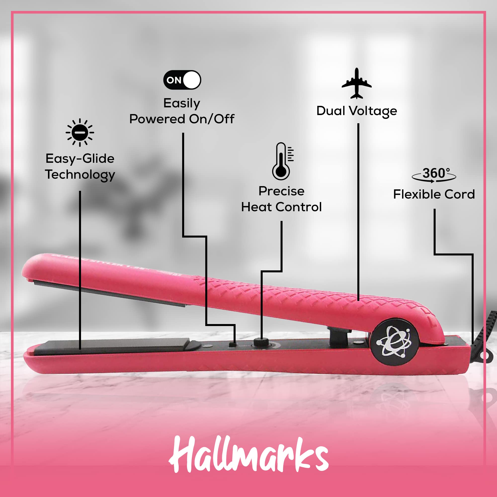 Pink 1.25 Inch Classic Styler Hair Straightener - Professional Ceramic Flat Iron for Smooth & Shiny Hair - Perfect for Home Use, Travel & Salon Styling